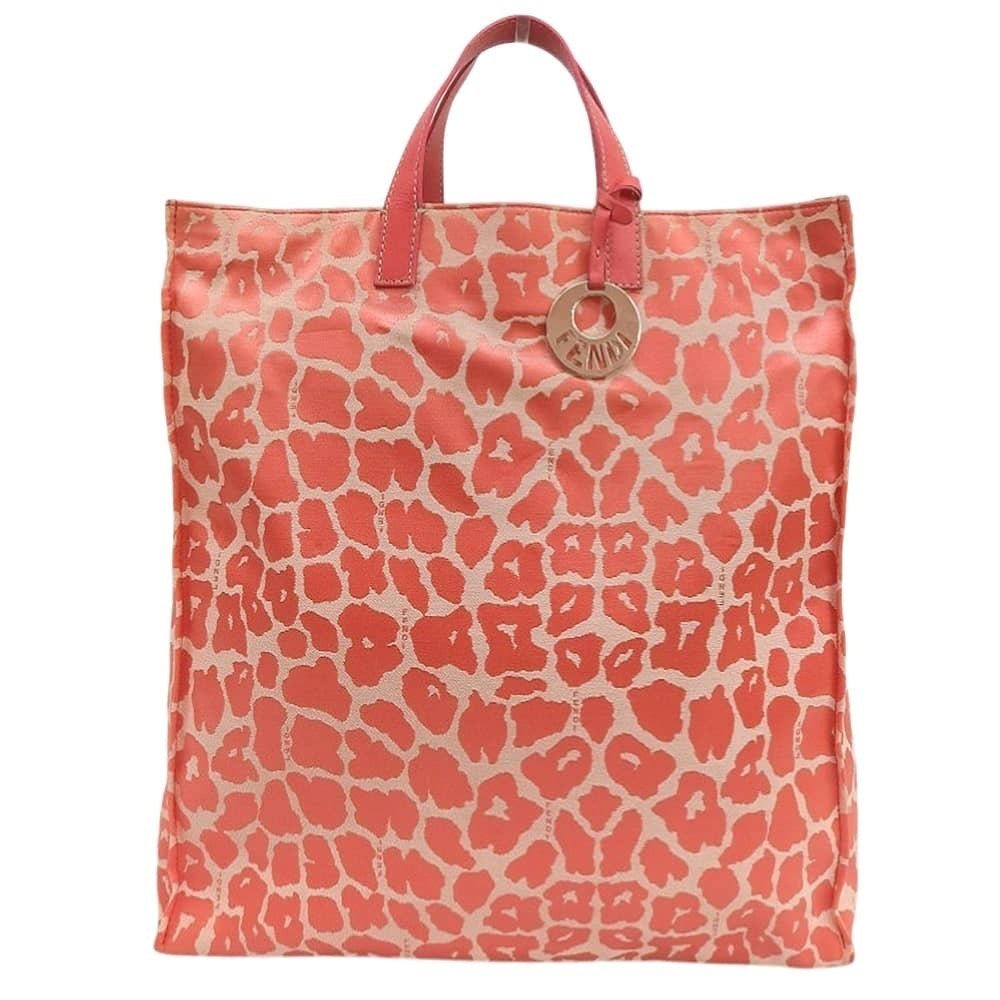 Fendi Leopard Tote Bag Canvas Leather Orange